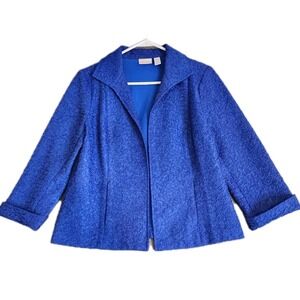 Chico's Womens Royal Blue Textured Open Front Blazer Long Sleeve Jacket Sz‎ 1 M